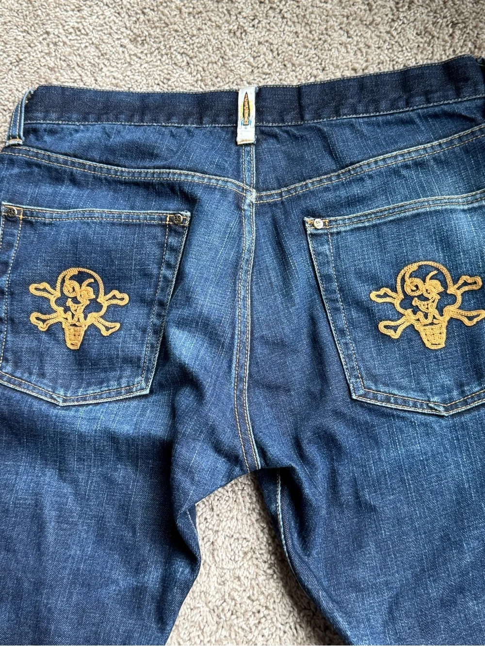 RARE Billabong Boys Club Ice Cream embroidered distressed Jeans skull medium